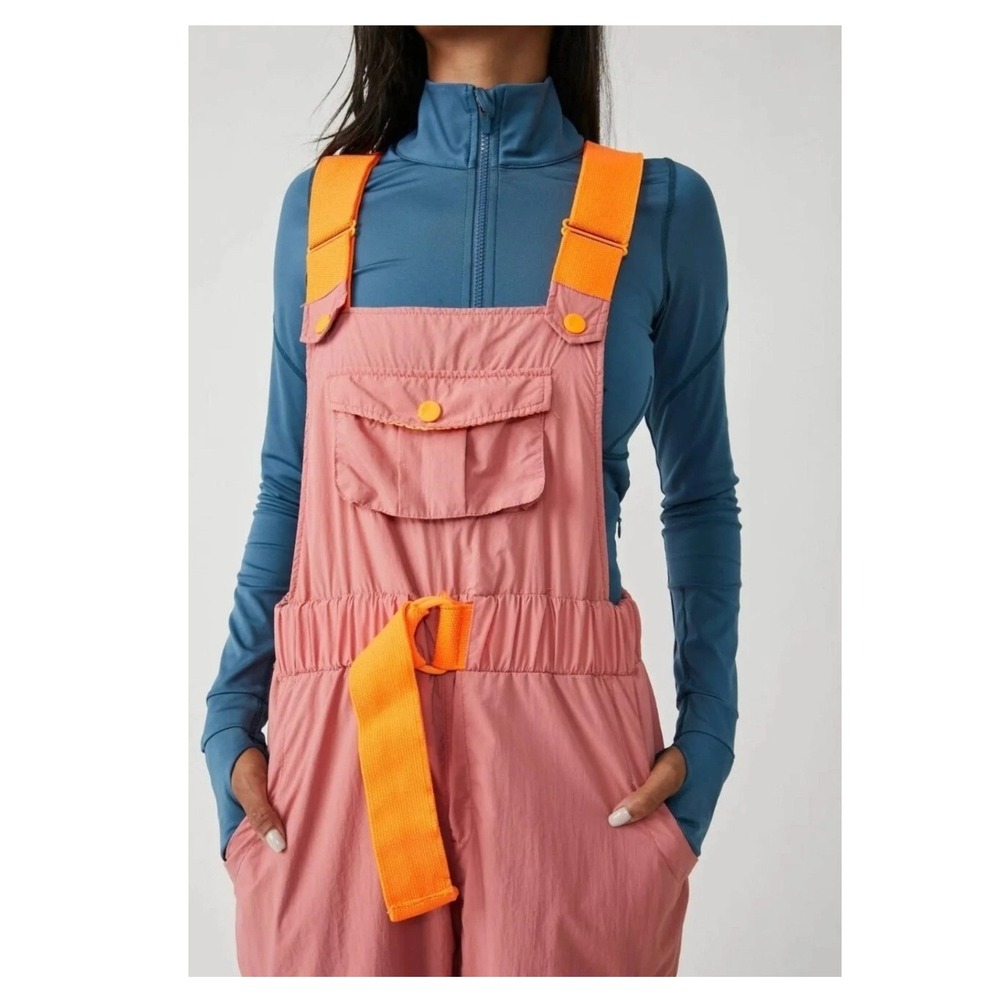 Free People Movement Morning Meadow Overalls Small Pink Orange Cargo Gorpcore - Picture 2 of 11
